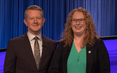 Ken Jennings standing next to Kathy Davis
