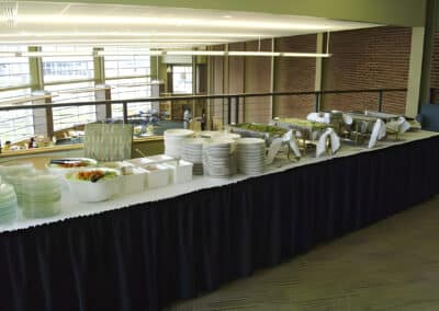 Buffet set up with food and plates