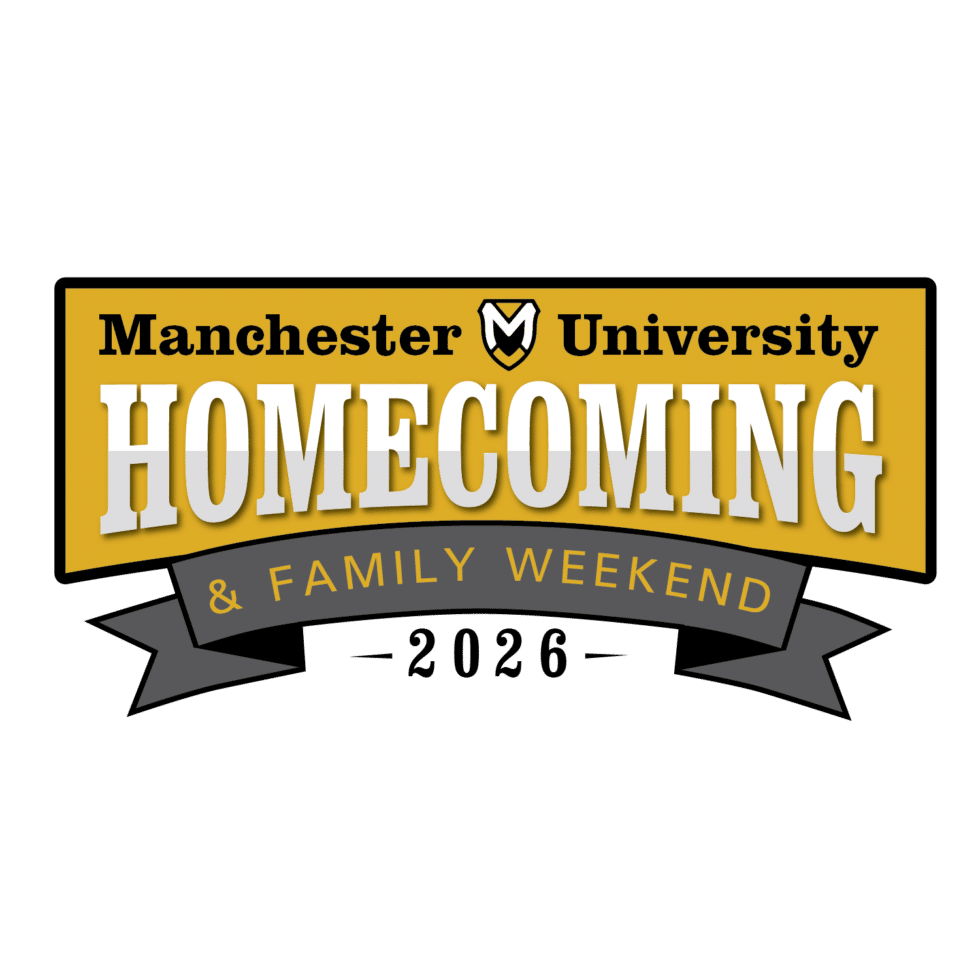 Official Homecoming Logo for Manchester University - reads Manchester University Homecoming Family Weekend 2026